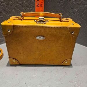 5" X 3" X 7" Leather Miniature Train Case Purse with Strap